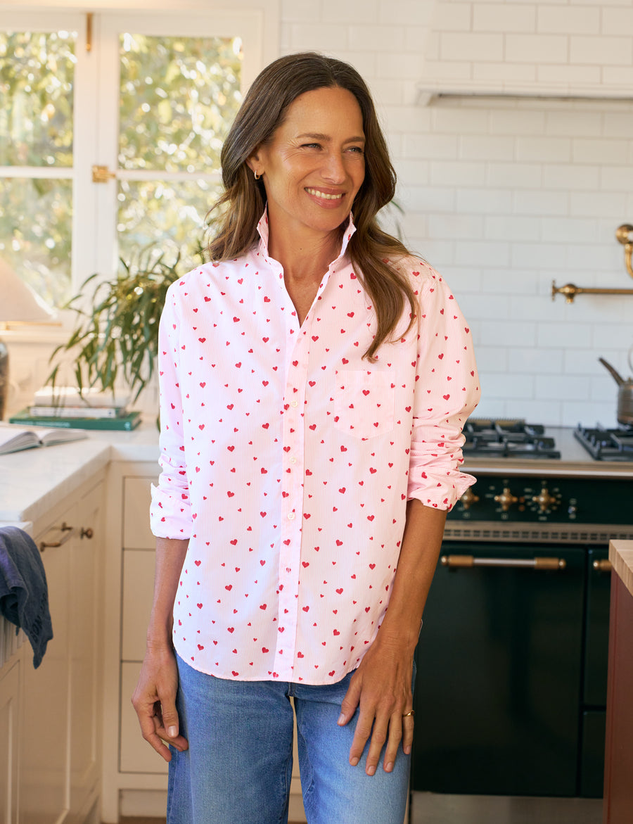 Eileen, Relaxed Button-Up Shirt, Pink Stripe Hearts | Frank & Eileen
