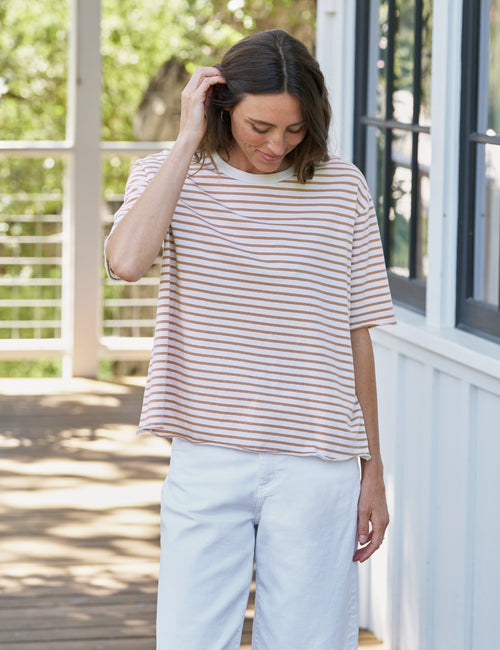 PERRY Vintage White and Camel Stripe, Vintage Jersey, front view