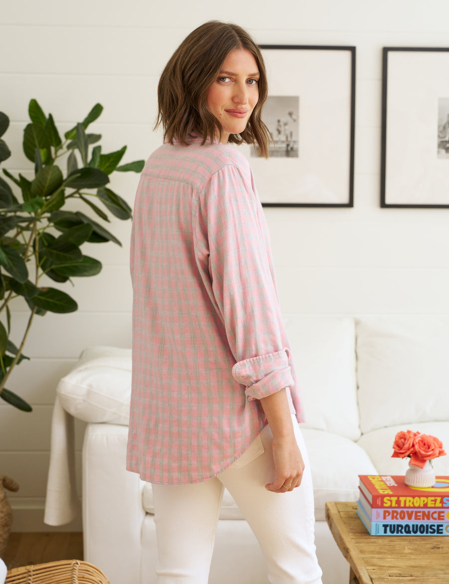 EILEEN Gray and Pink Check, Italian Cashmere Touch