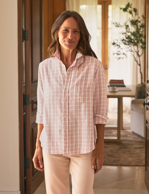 EILEEN Pink and White with Gray Plaid, Italian Flannel, front view