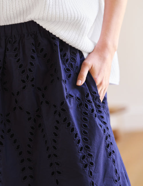 GRACE SKIRT Navy, Eyelet Cotton, view 3