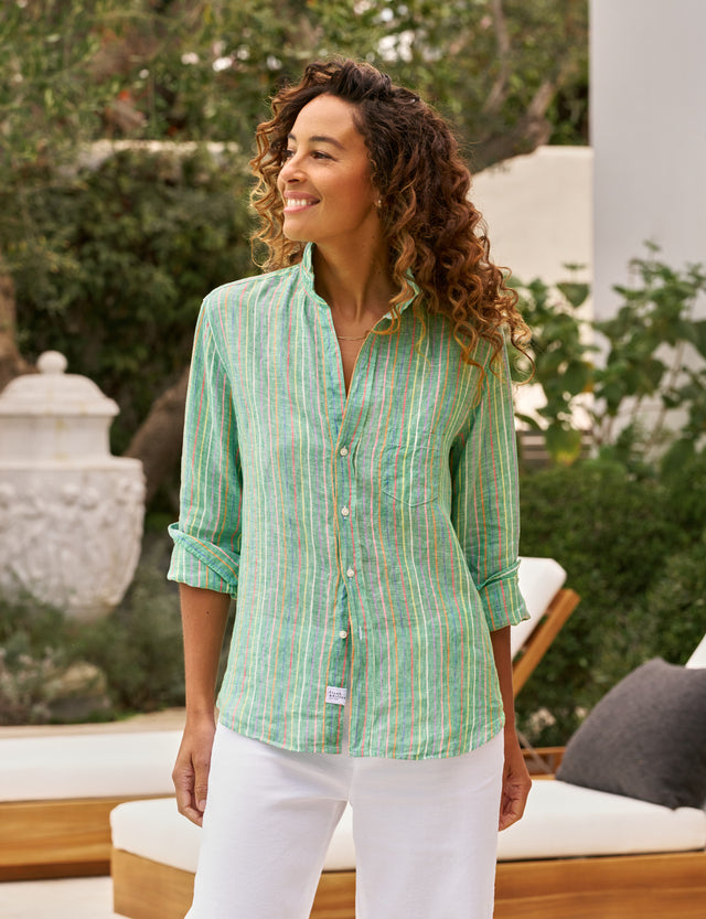 EILEEN Green Multi Stripe, Italian Classic Linen