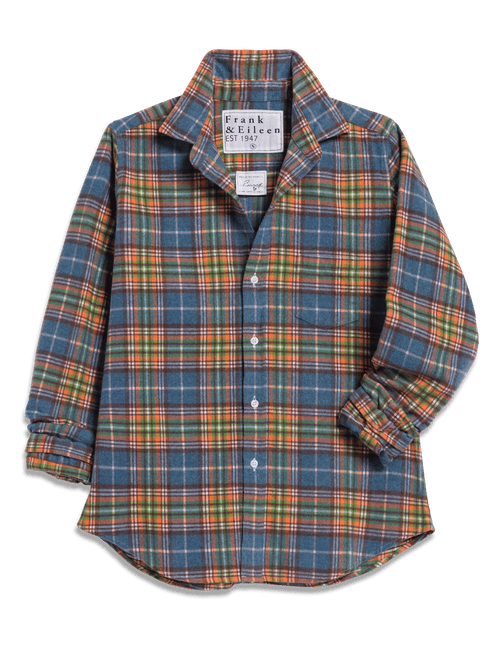 BARRY Orange and Green with Blue Plaid, Italian Flannel, front view