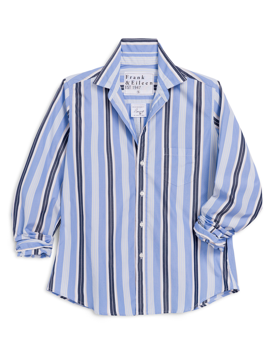美品 フランクアンドアイリーン BARRY 綺麗色ブルー 軽やか コットンシャツ Barry, Tailored Button-Up Shirt, Blue Stripe | Frank & Eileen