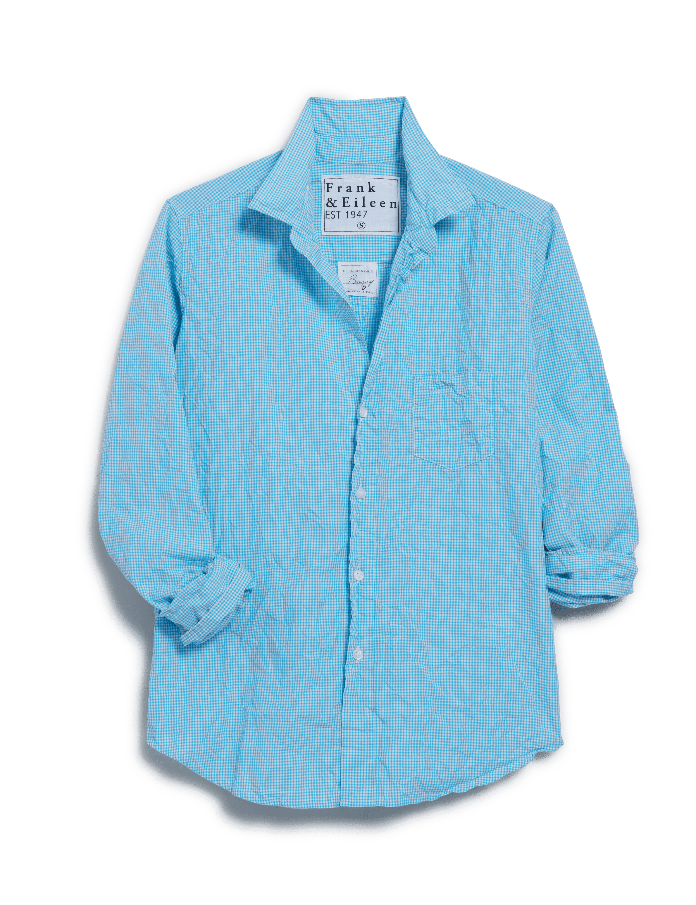 BARRY Gingham Blue, Signature Crinkle, front view