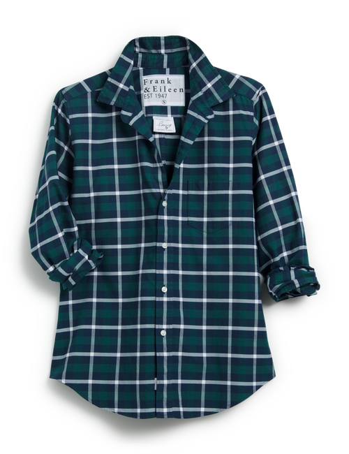 Flat front of Green Plaid Frank & Eileen Barry Tailored Button-Up Shirt in Flannel, view 4