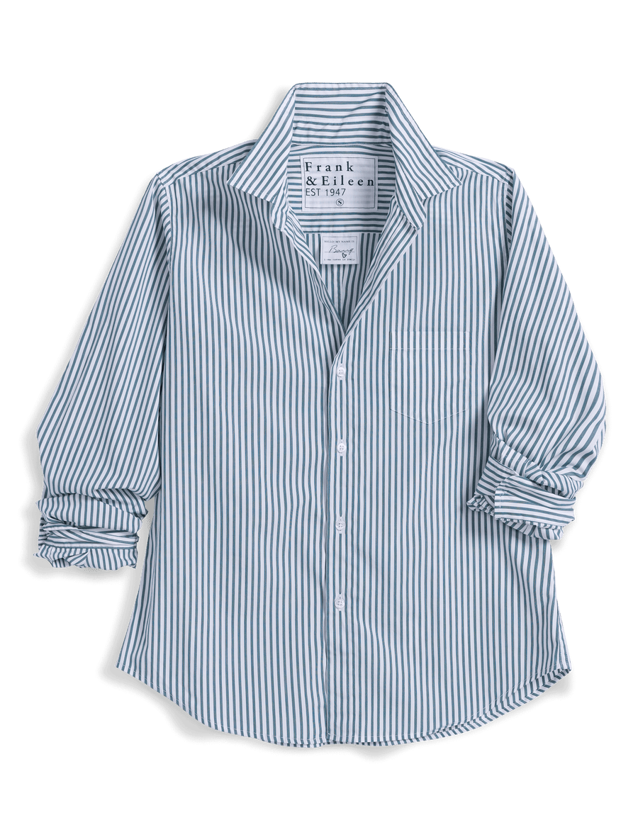 Barry, Tailored Button-Up Shirt, Green Stripe | Frank & Eileen