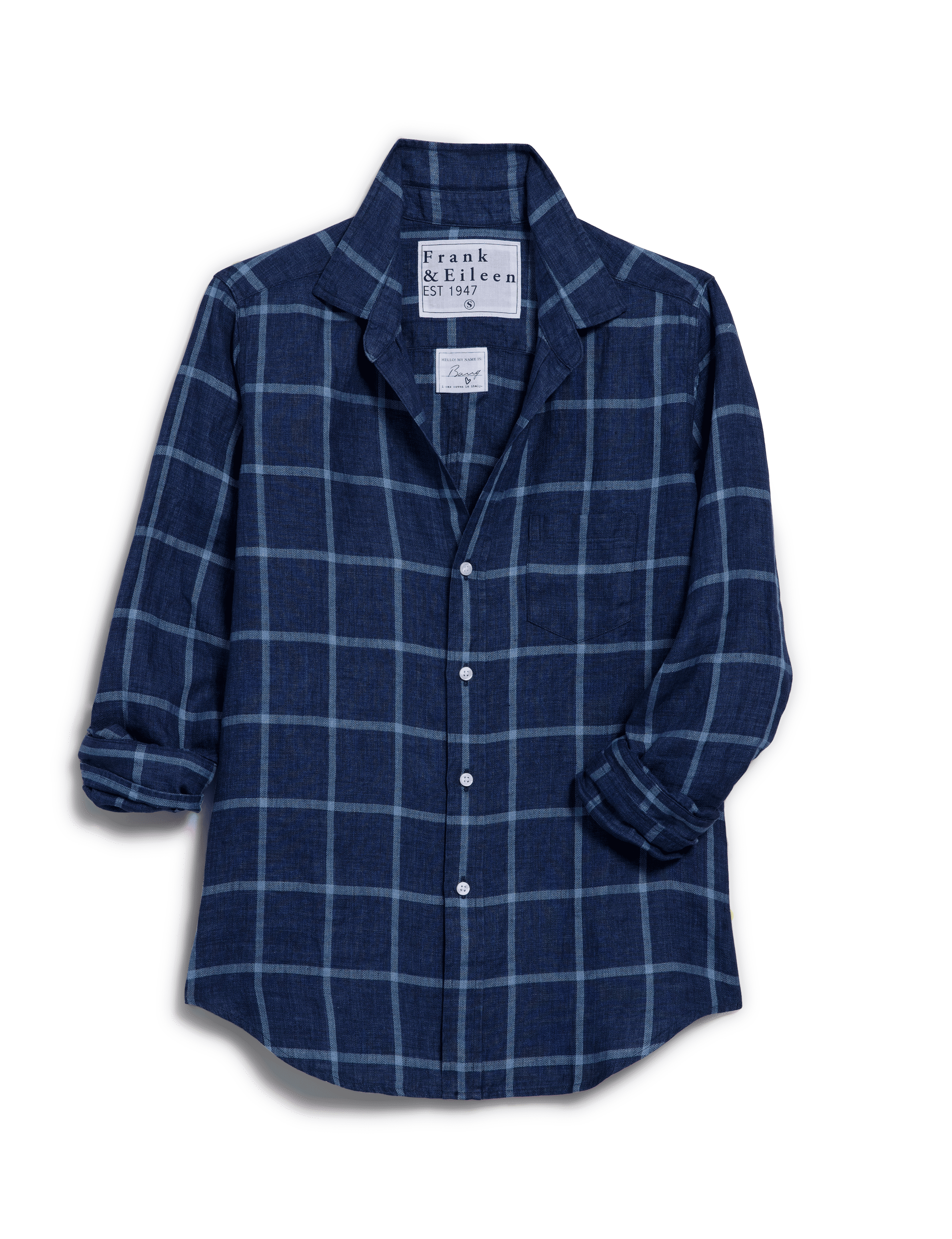 BARRY Navy Blue Windowpane, Italian Classic Linen