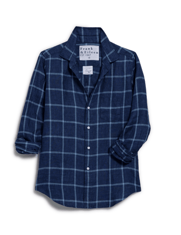 BARRY Navy Blue Windowpane, Italian Classic Linen