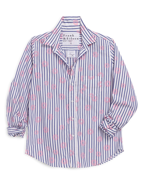 BARRY Pink Flowers with Blue Stripe, Italian Superluxe, front view