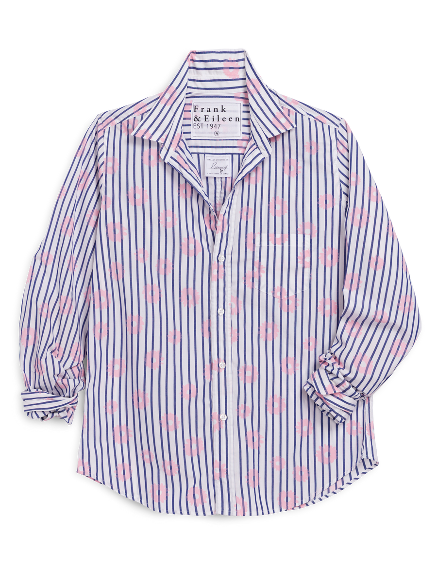 フランクアンドアイリーン BARRY リネン シャツ XS ピンク ストライプ Barry, Tailored Button-Up Shirt, Pink Flowers | Frank & Eileen