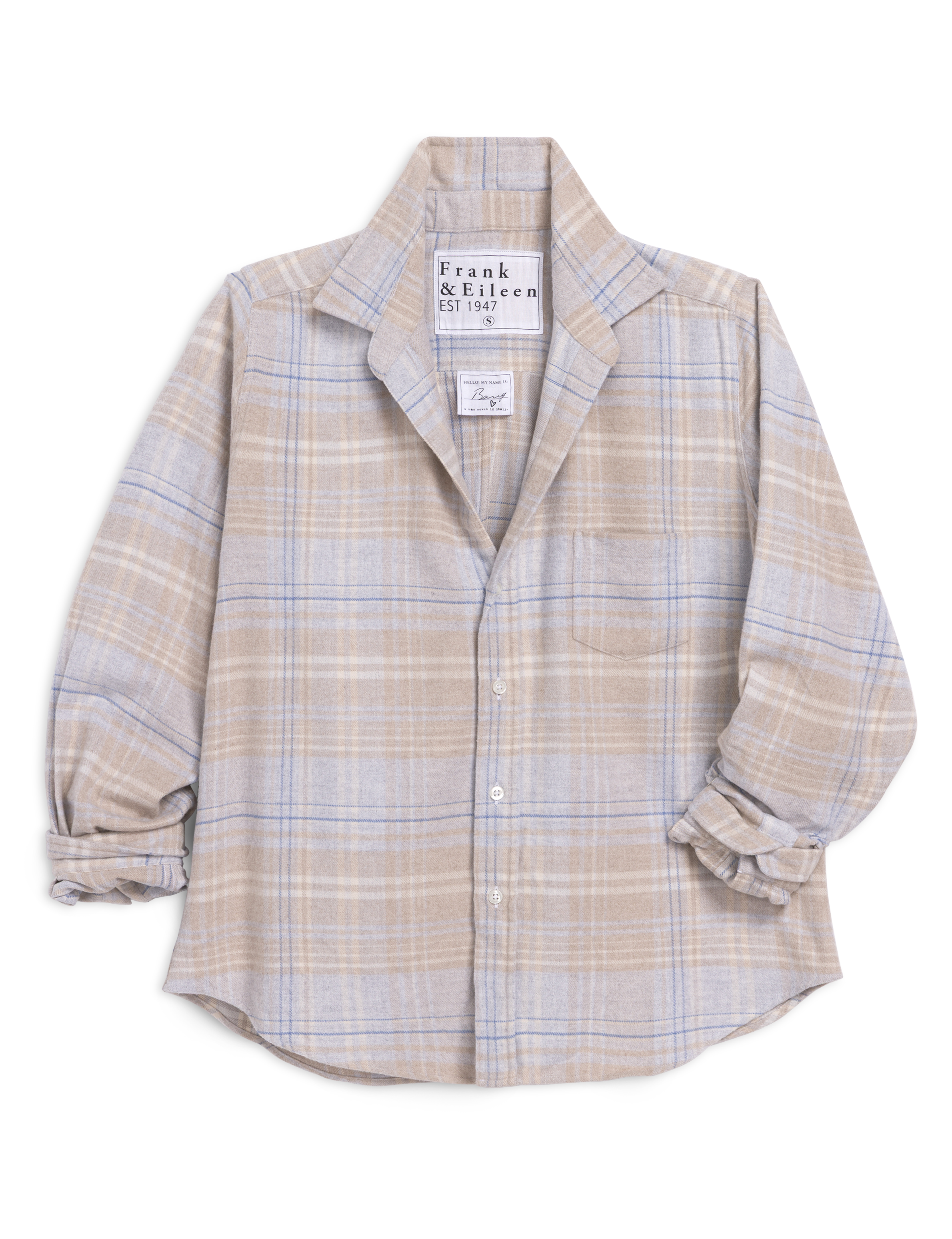 BARRY Sand and Blue Plaid, Italian Flannel, front view