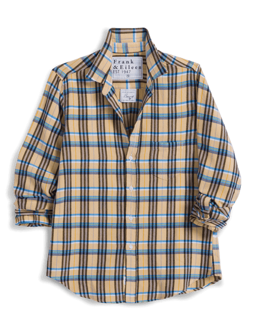BARRY Yellow with Brown and Blue Plaid, Italian Flannel, front view