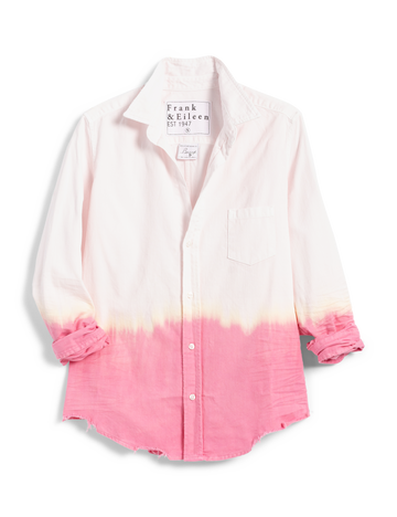 Flat front of Pink Dip Dye Frank & Eileen Barry Tailored Button-Up Shirt in Famous Denim