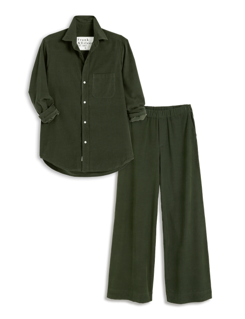 Green shirt and pants set on a white background, view 7