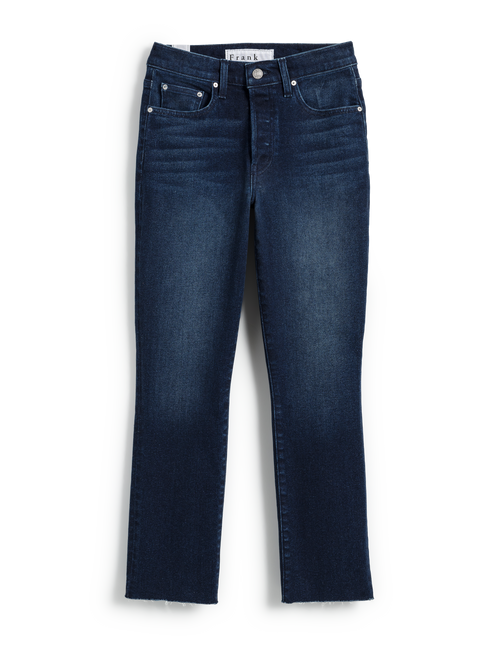 Flat front of Dark Blue Wash Frank & Eileen Cork Everyday Jean in Everyday Denim, view 4