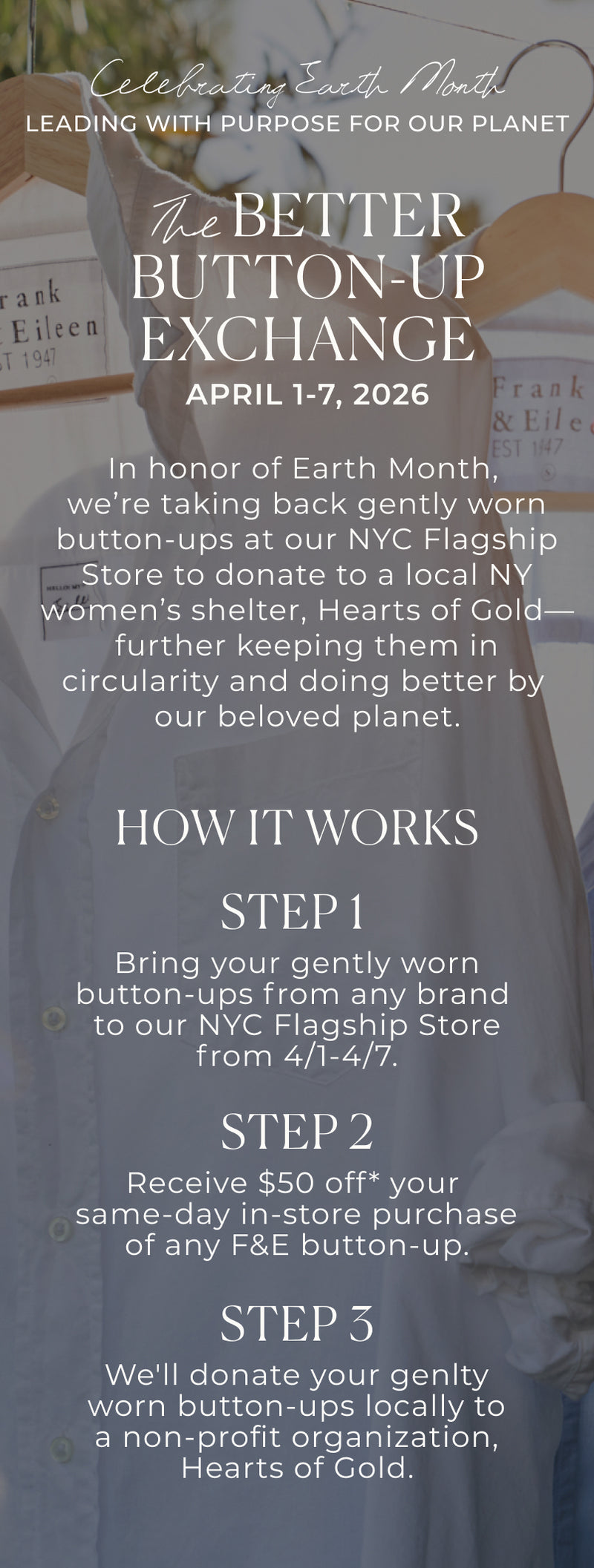 Promotional flyer for the Better Button-Up Exchange event with text and a blurred background.