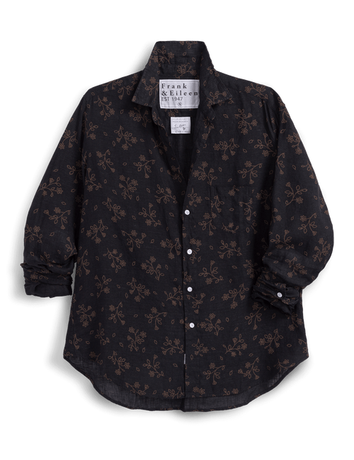 Dark floral-patterned shirt on a black background, view 4