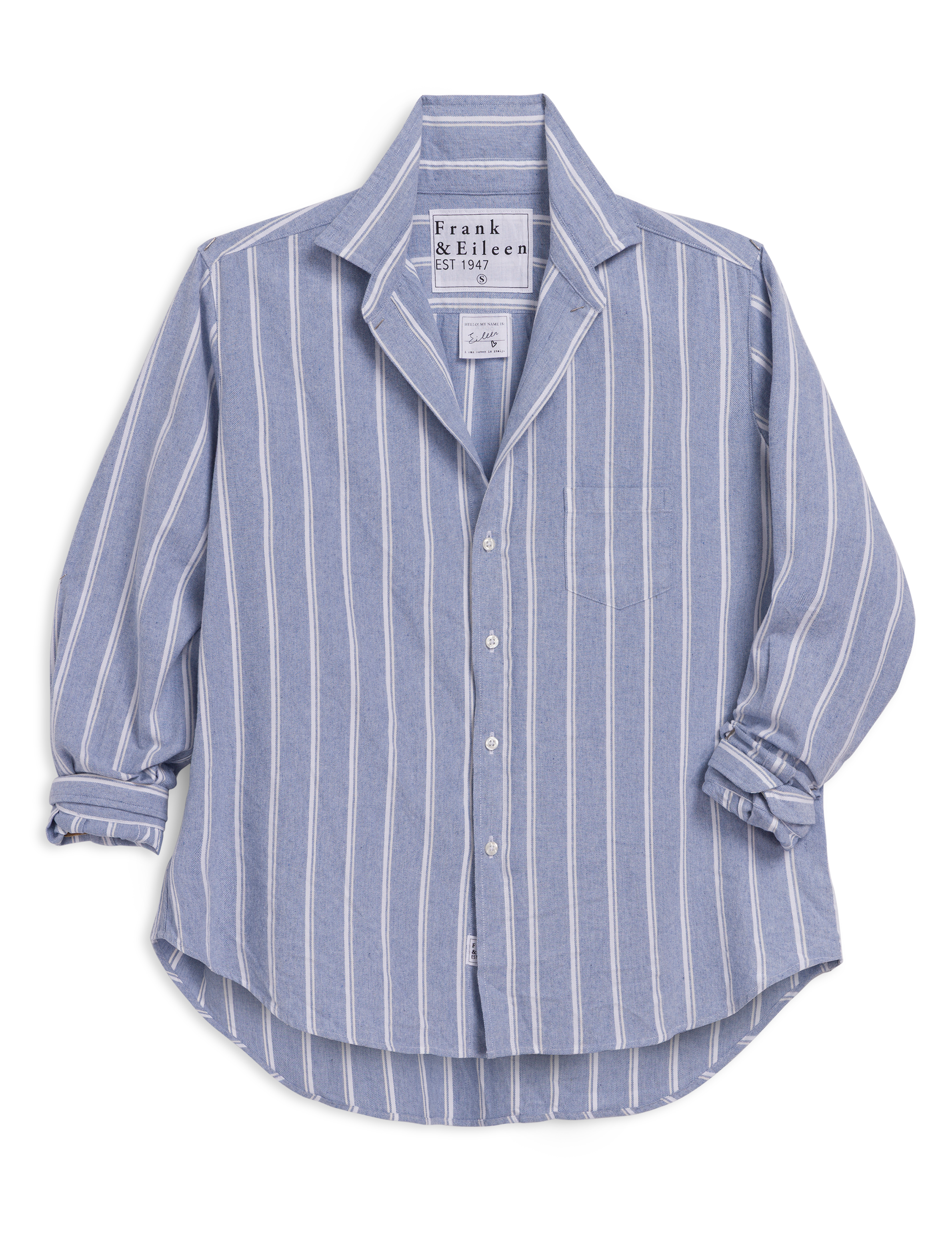 EILEEN Blue and White Stripe, Italian Flannel, front view