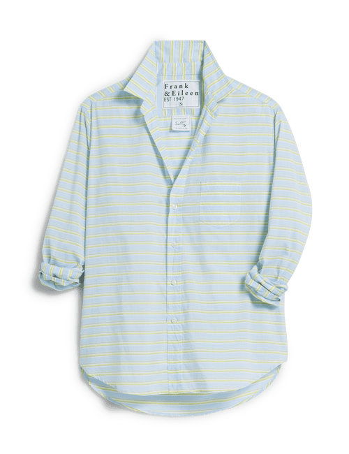 EILEEN Blue and Chartreuse Multi Stripe, Italian Cotton, view 4