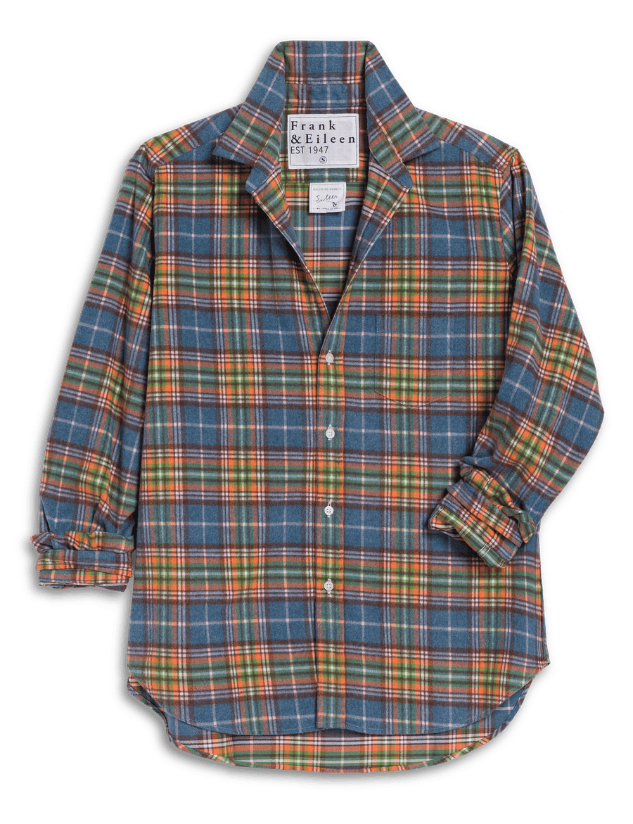 EILEEN Orange and Green with Blue Plaid, Italian Flannel