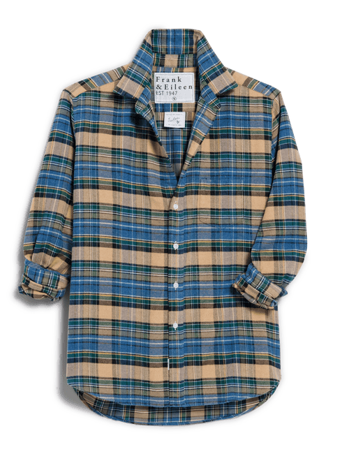 EILEEN Brown and Green with Blue Plaid, Italian Flannel, view 5