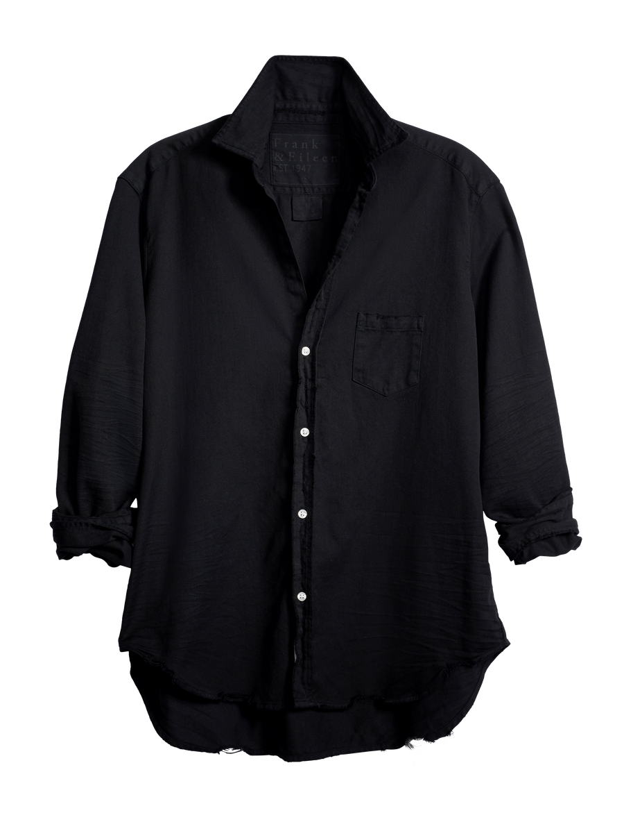 Flat front of Black Frank & Eileen Eileen Relaxed Button-Up Shirt in Famous Denim