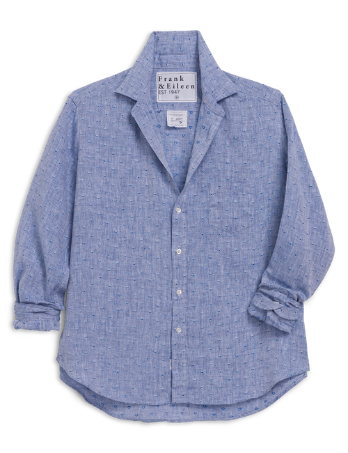 EILEEN Blue Linen Hearts, Italian Classic Linen, front view