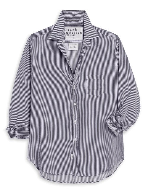 Eileen, Relaxed Button-Up Shirt, Navy Glitter Stripe | Frank & Eileen