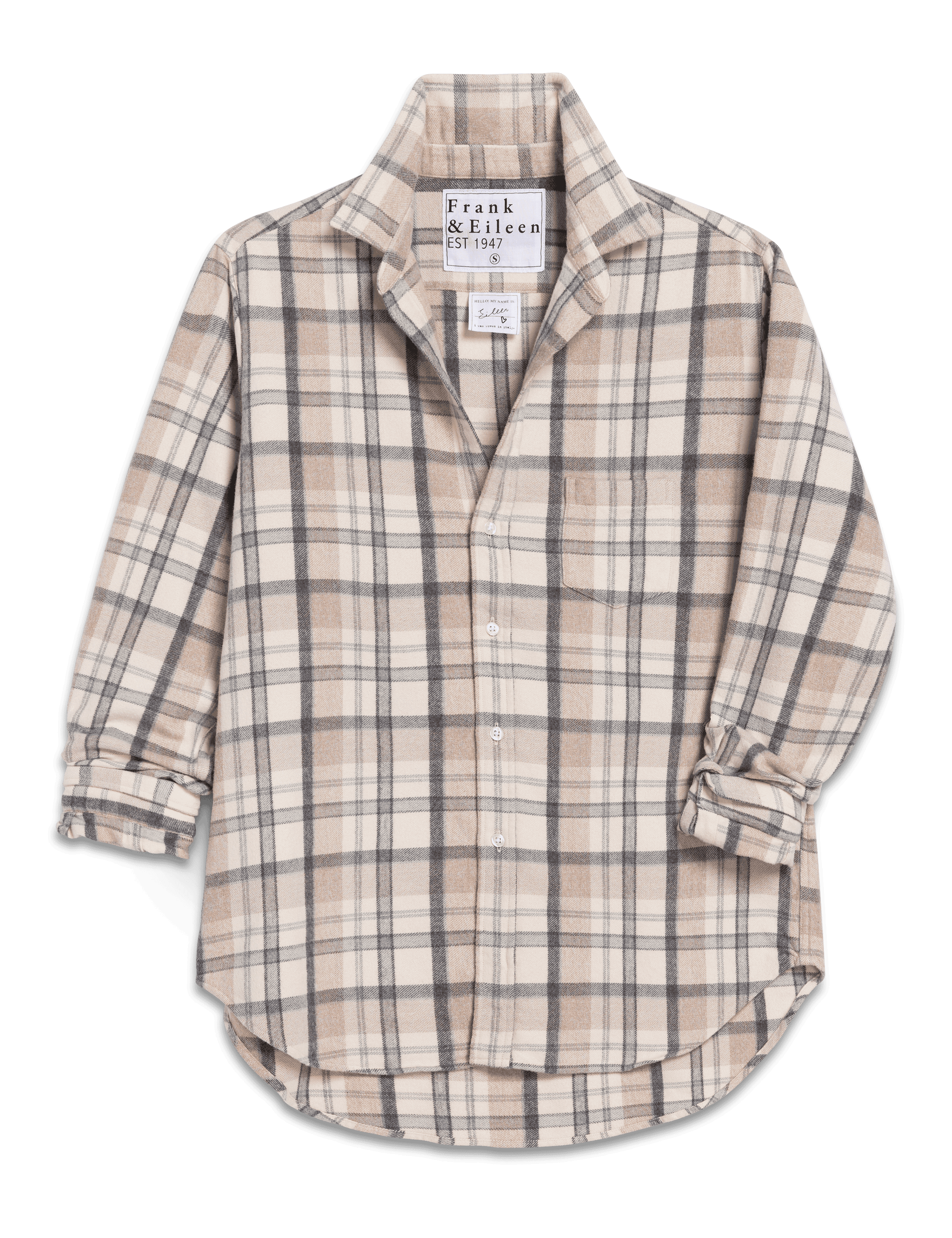EILEEN Cream and Sand with Gray Plaid, Italian Flannel