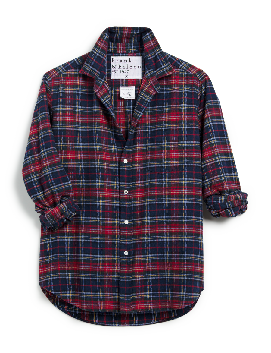 Flat front of Red Plaid Frank & Eileen Eileen Relaxed Button-Up Shirt in Flannel