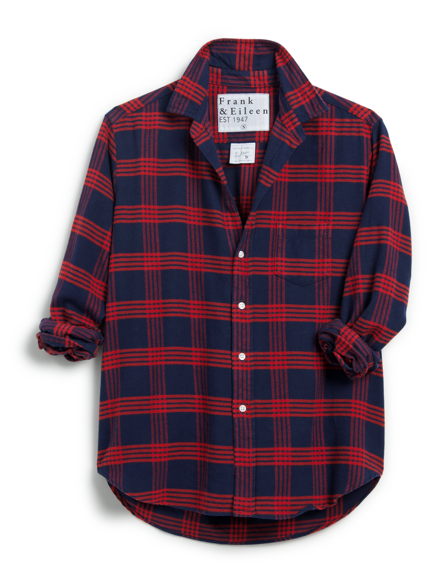 Flat front of Red and Blue Plaid Frank & Eileen Eileen Relaxed Button-Up Shirt in Flannel