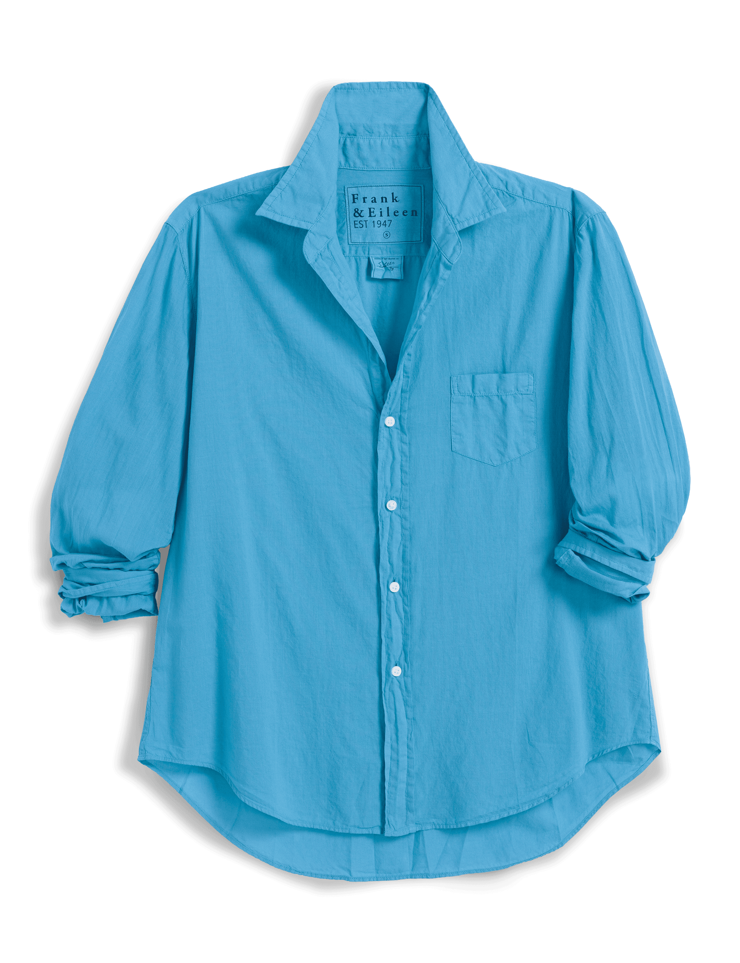 Blue button-up shirt on a transparent background, view 6
