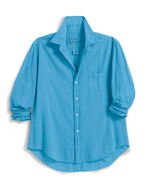 Blue button-up shirt on a transparent background, view 6