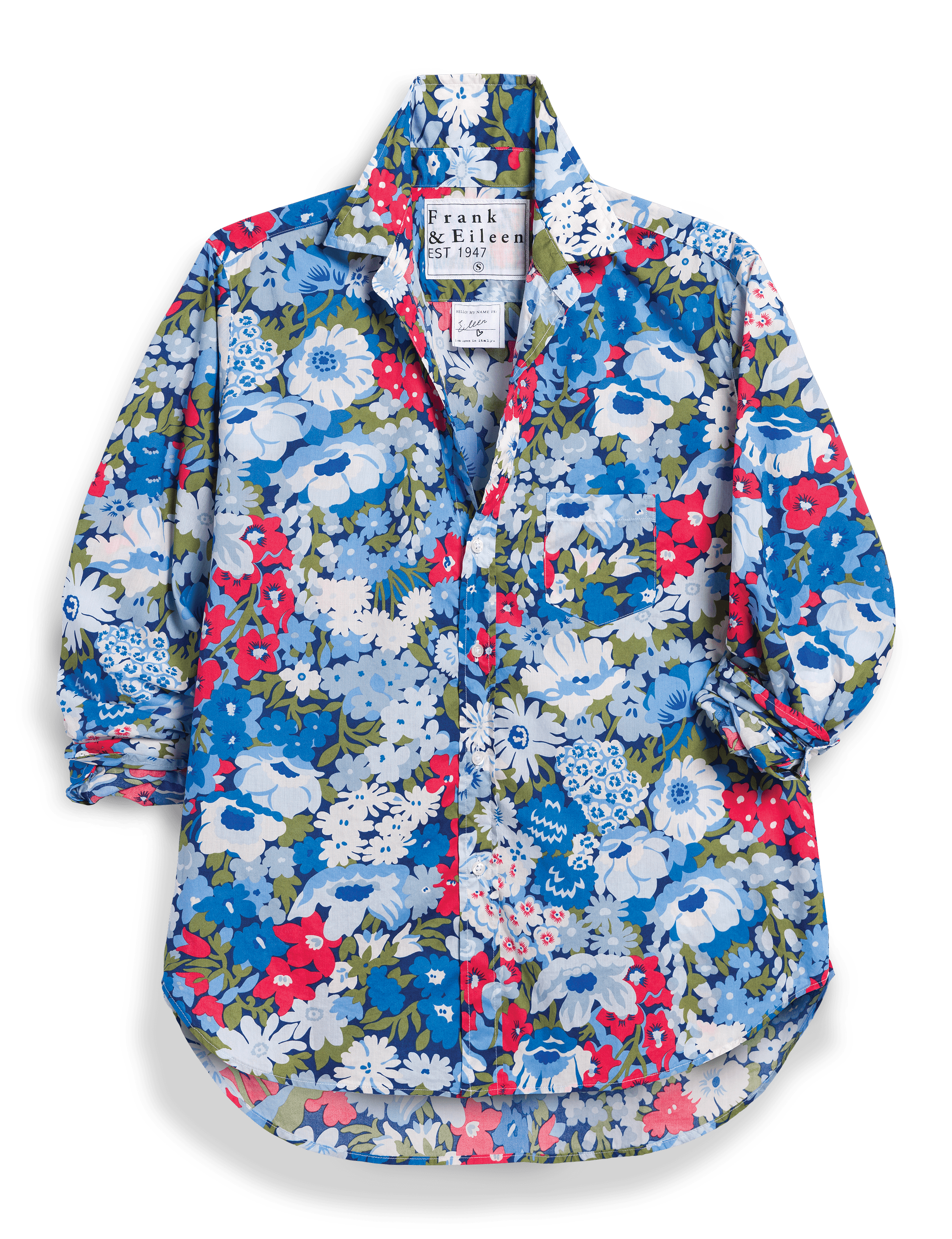 Floral patterned shirt with brand label on a transparent background, view 5