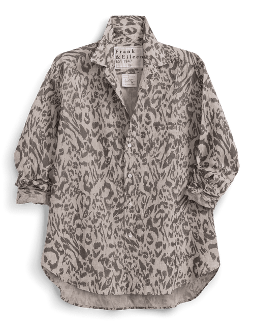 Leopard print shirt with a brand label on a green background, view 5