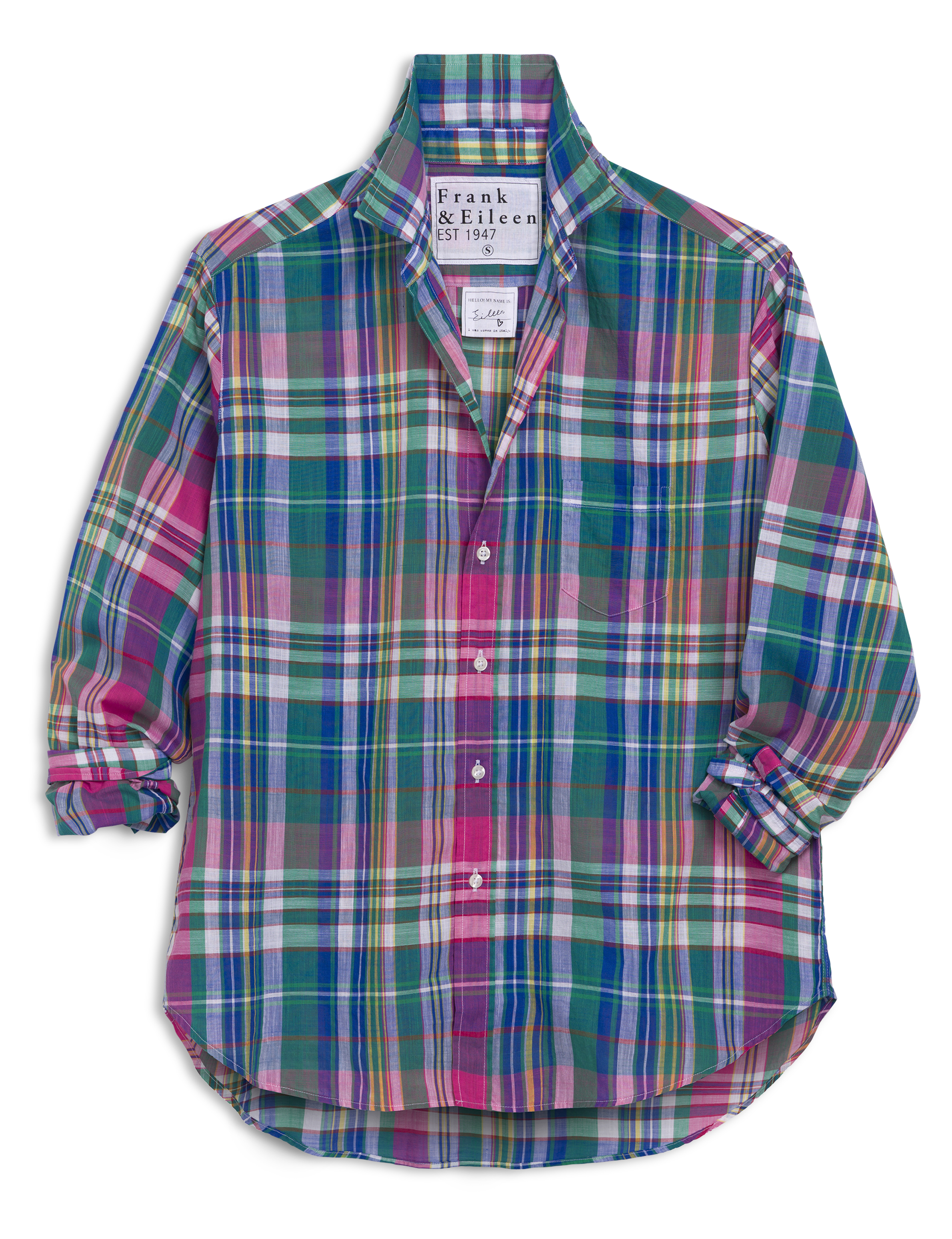 Plaid shirt with colorful pattern on a white background