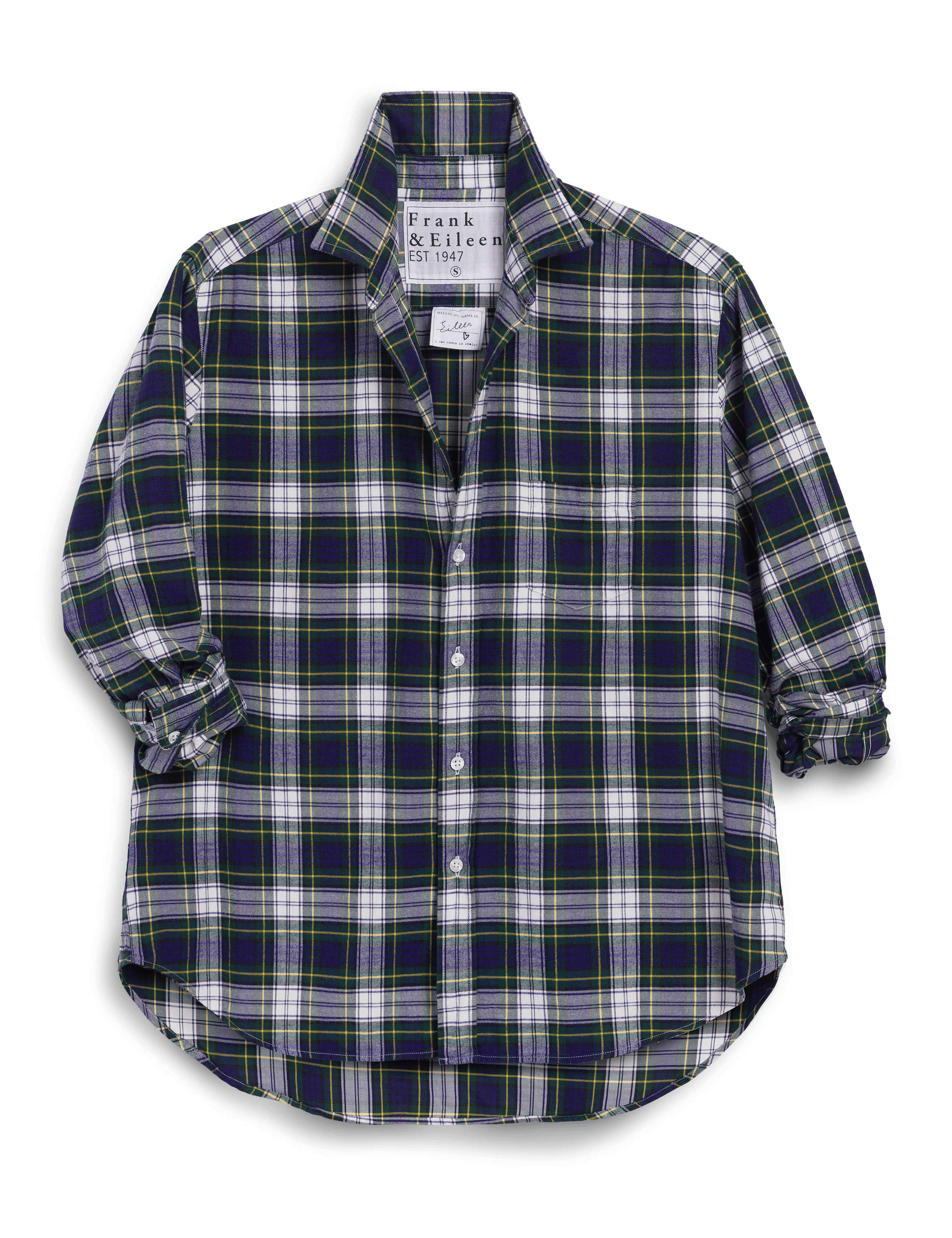 EILEEN Blue and Green with White Plaid, Italian Flannel