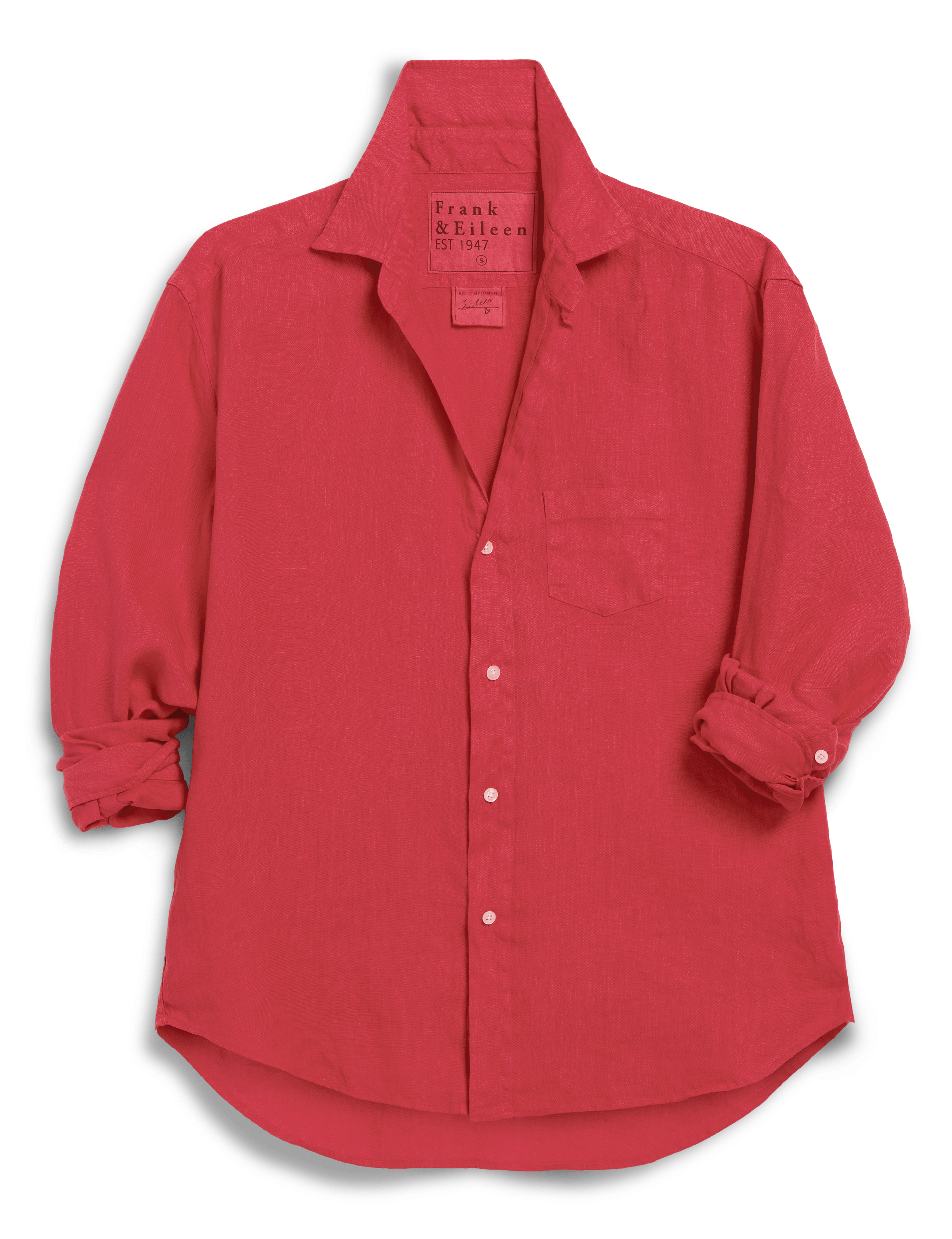 Red button-up shirt with rolled-up sleeves on a white background, view 6