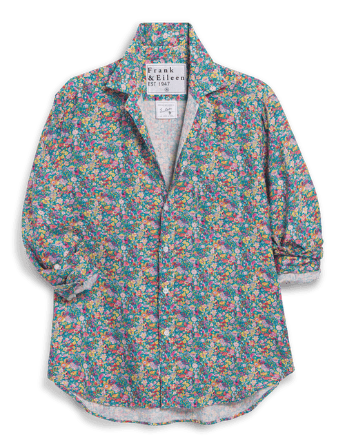 Floral patterned shirt with brand label on a transparent background, view 4