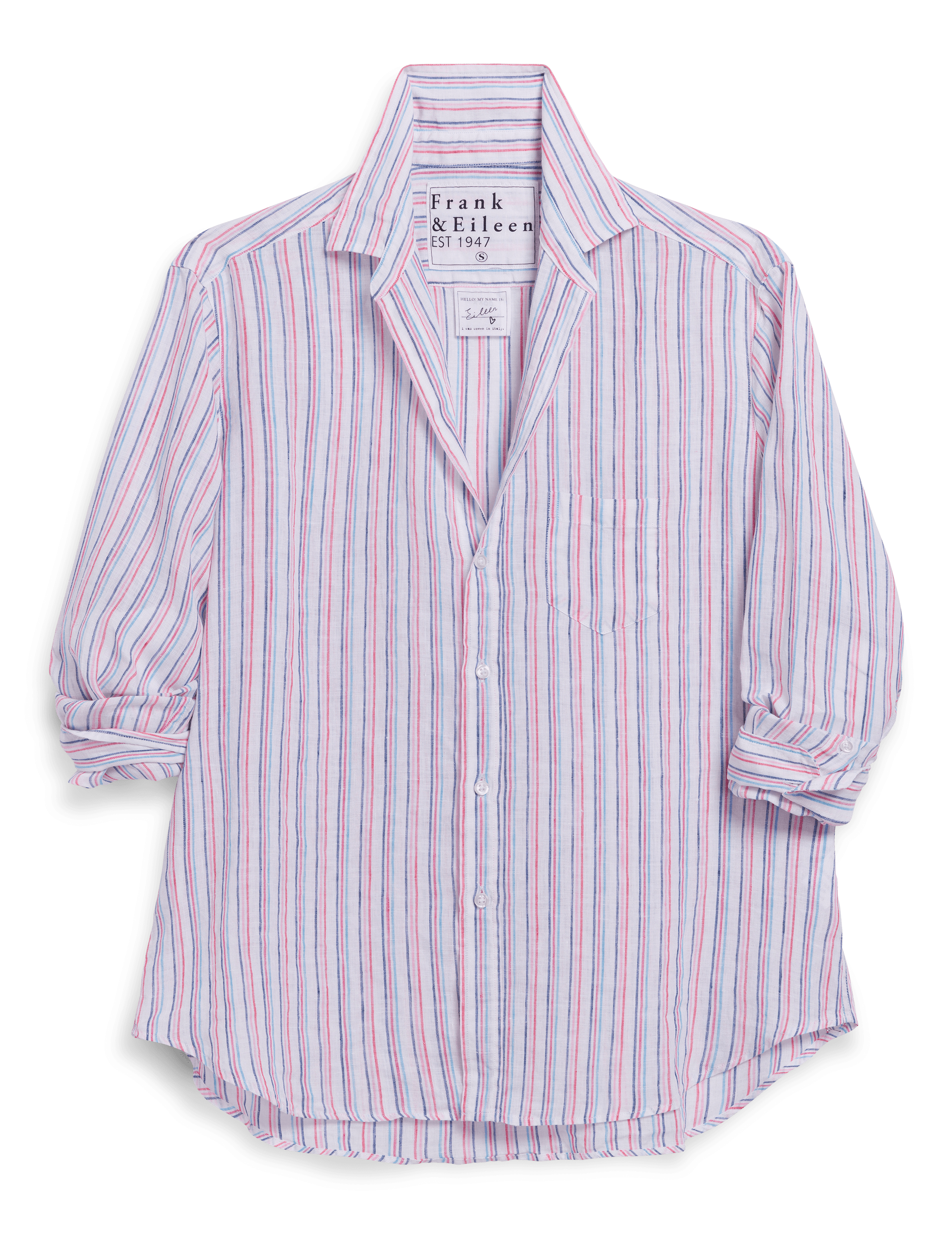 Striped shirt with brand label on a transparent background, view 4