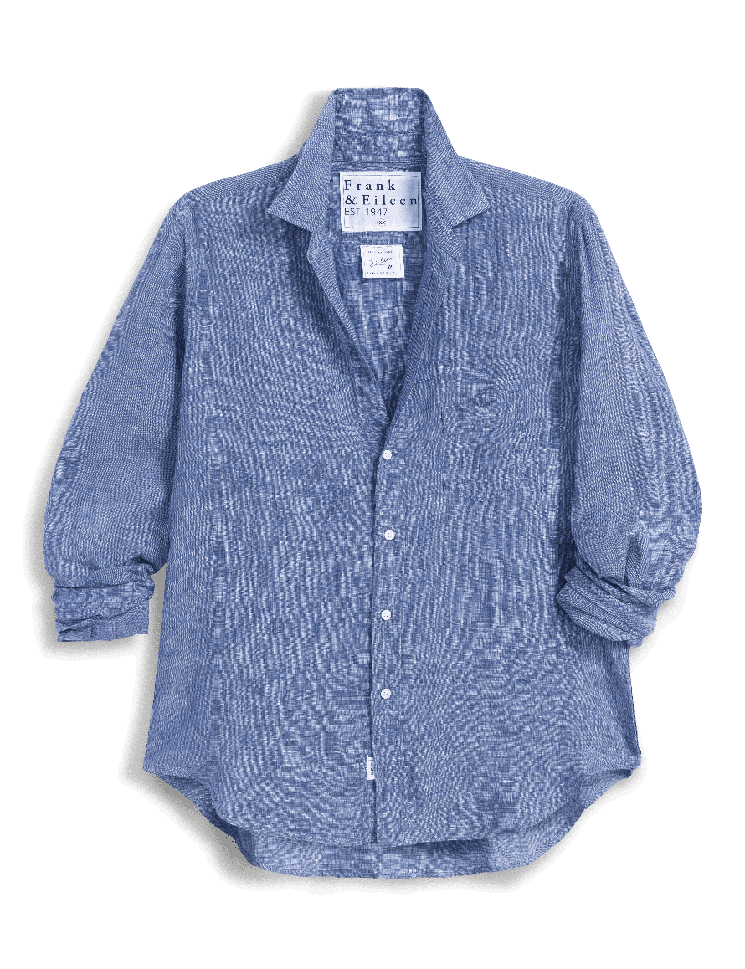 Blue shirt with rolled-up sleeves on a white background, view 6