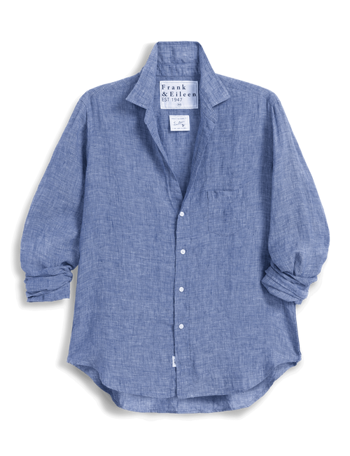 Blue shirt with rolled-up sleeves on a white background, view 6