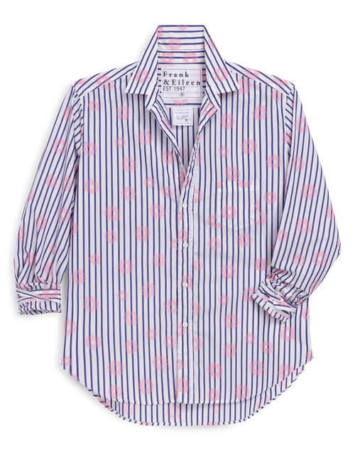 Striped shirt with pink floral pattern on a white background, view 4