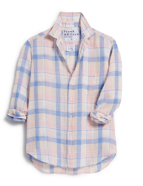 EILEEN Pink and Sand Blue Plaid, Italian Classic Linen, view 4