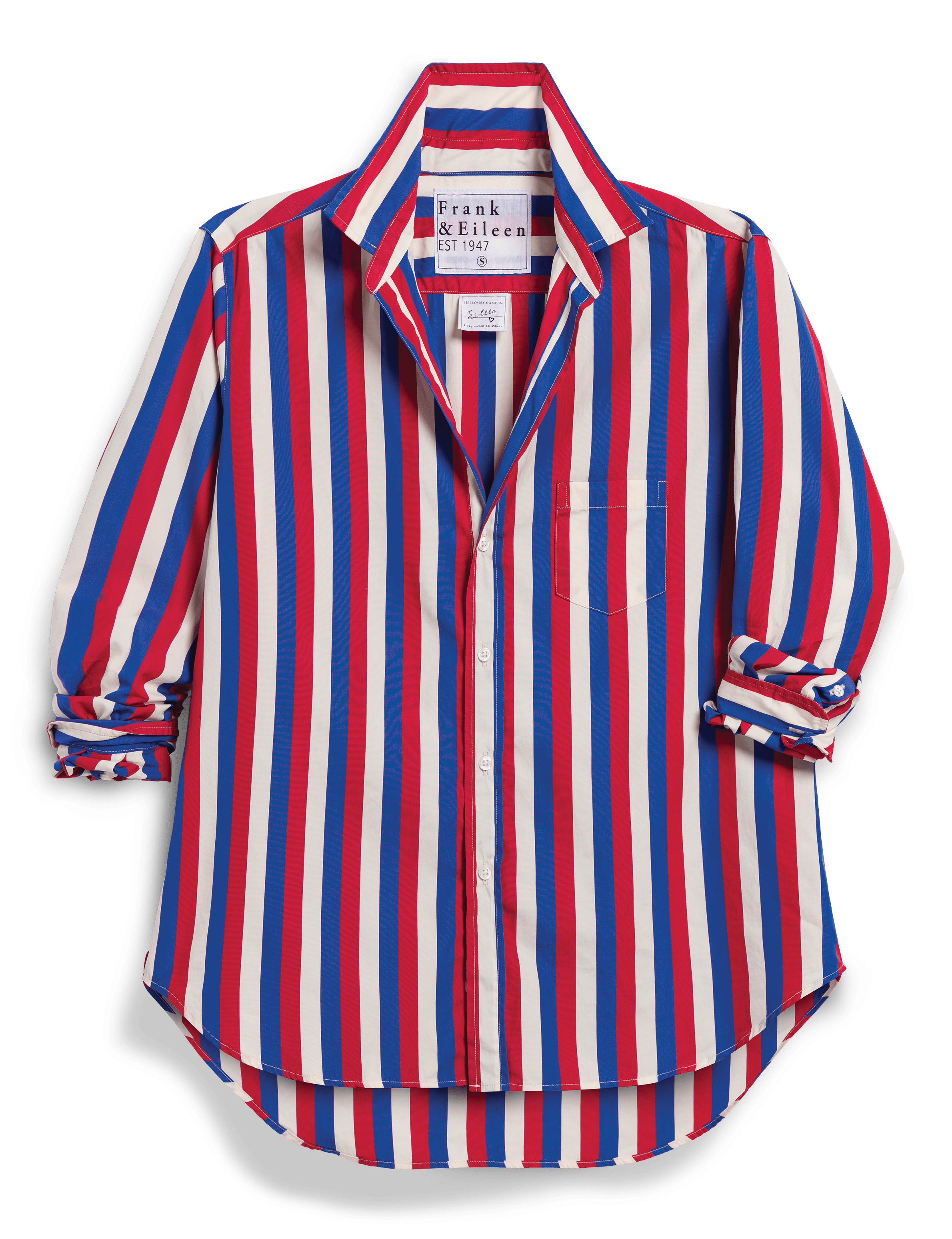 Red, white, and blue striped shirt on a transparent background, view 6