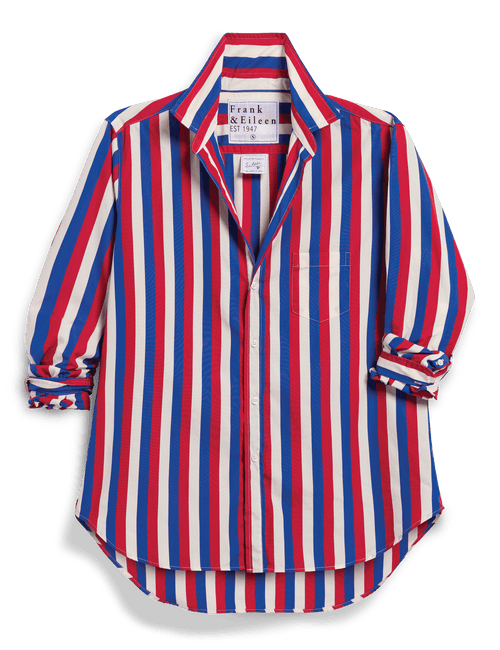 Red, white, and blue striped shirt on a transparent background, view 4