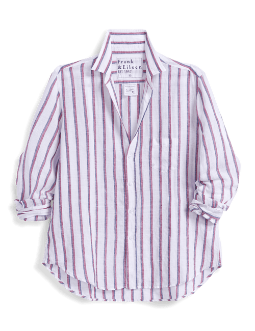 EILEEN Red and Navy with White Stripe, Italian Classic Linen, front view