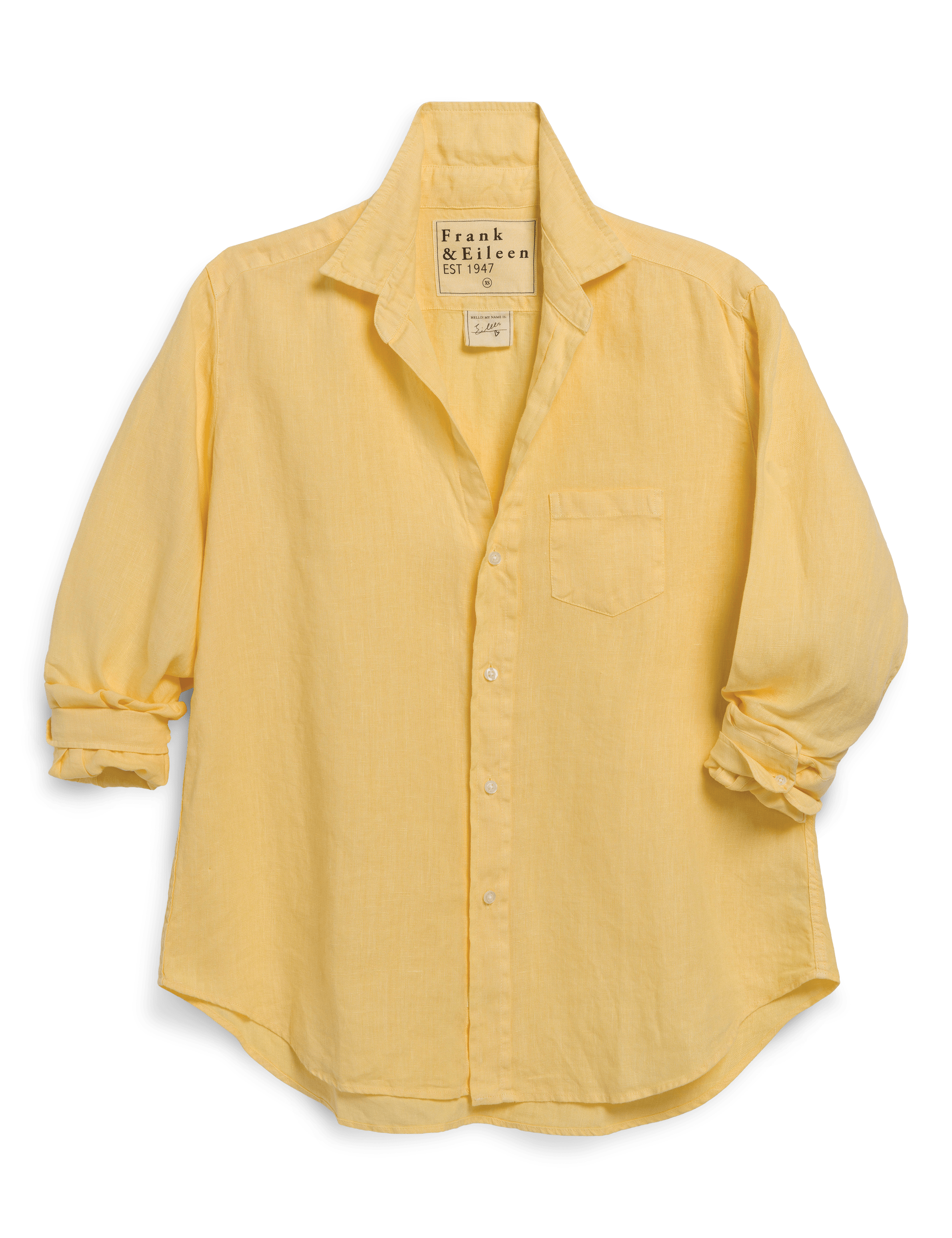Yellow shirt with a brand label on a transparent background, view 4
