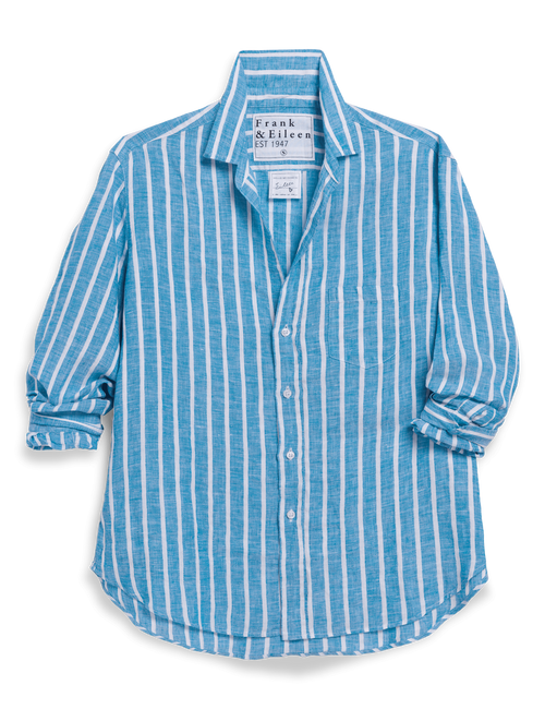 Blue and white striped shirt on a white background, view 6
